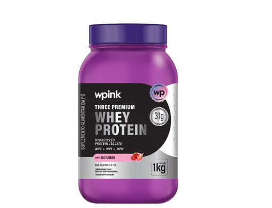three premium whey protein morango